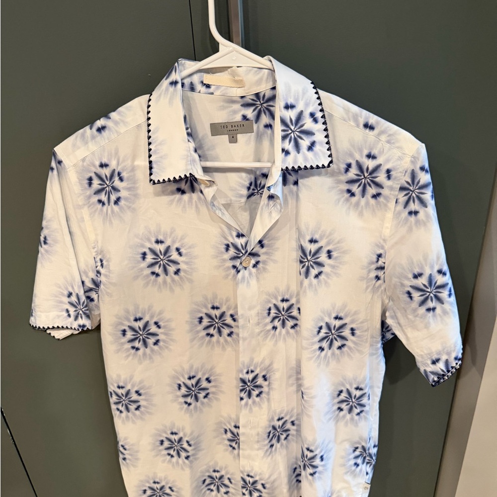 Ted Baker White and Blue Patterned Men's Shirt